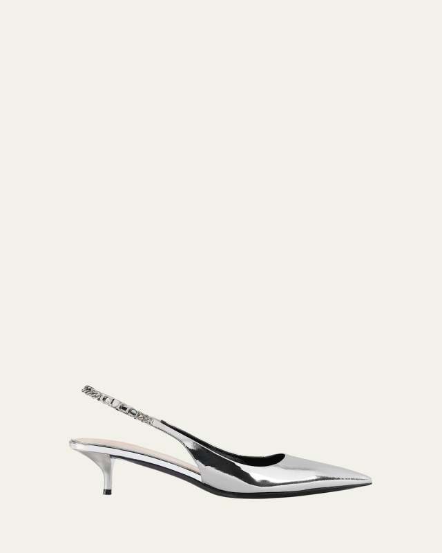 Signoria Metallic Leather Chain Slingback Pumps